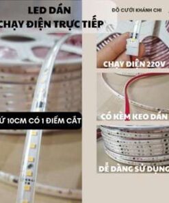 Dây đèn led dán bọc nhựa điện 220v cắt 10cm không cần đổi nguồn trang trí nội thất hắt trần