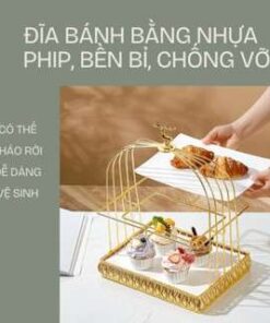 Khay đựng bánh kẹo đầu hươu 2 tầng mạ vàng trang trí ngày tết, decor đám cưới, gia đình, studio