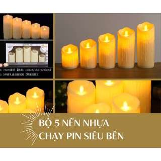 Set 5 cây nến nhựa điện tử chạy pin AAA trang trí decor studio, gia đình, nhà hàng, khách sạn