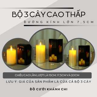 Bộ 3 nến nhựa điện tử, nến không khói, nến pin trang trí decor đám cưới, sân khấu, gia đình